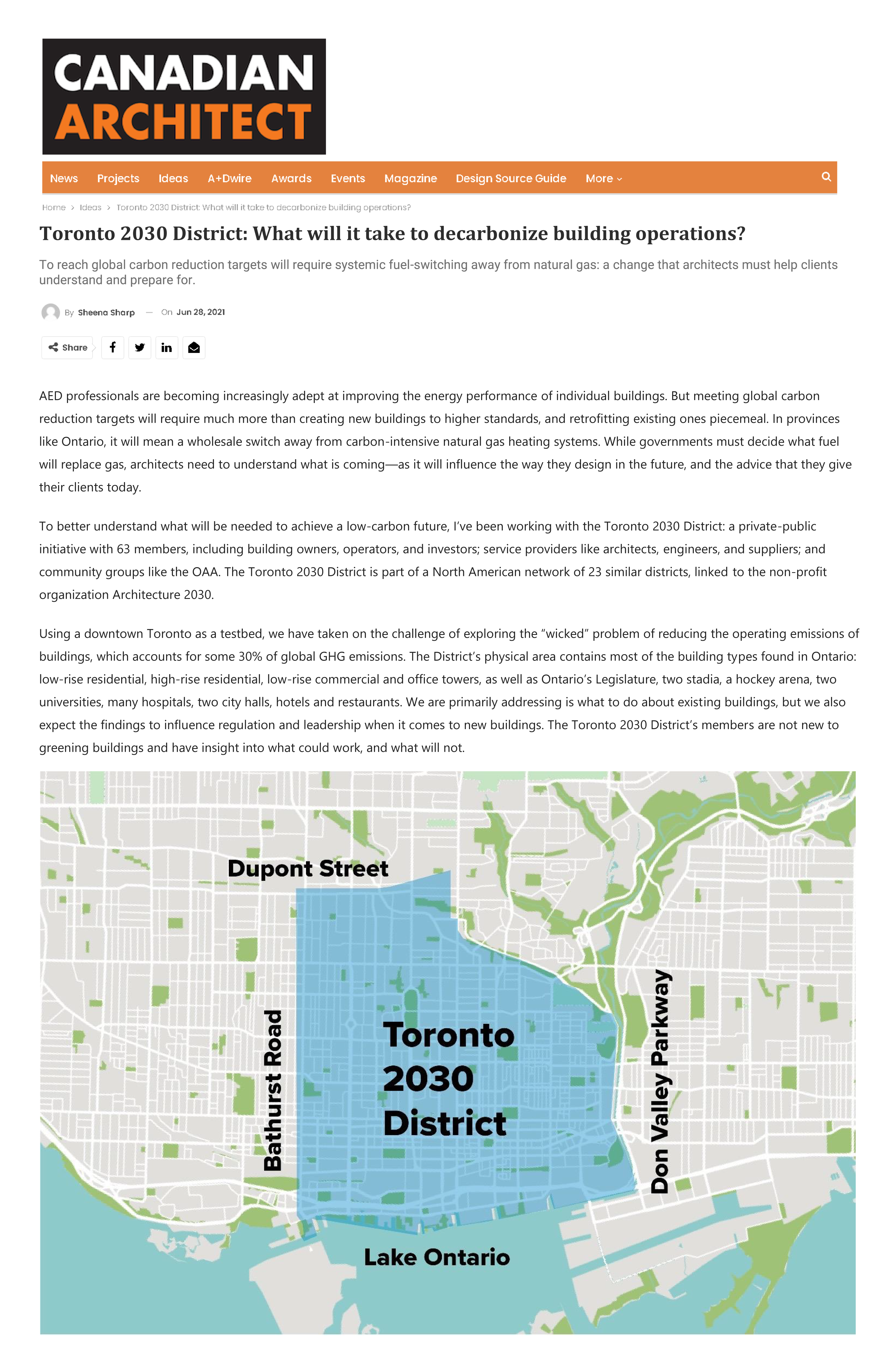 New Article In Canadian Architect Magazine: Toronto 2030 District: What will it take to decarbonize building operations?