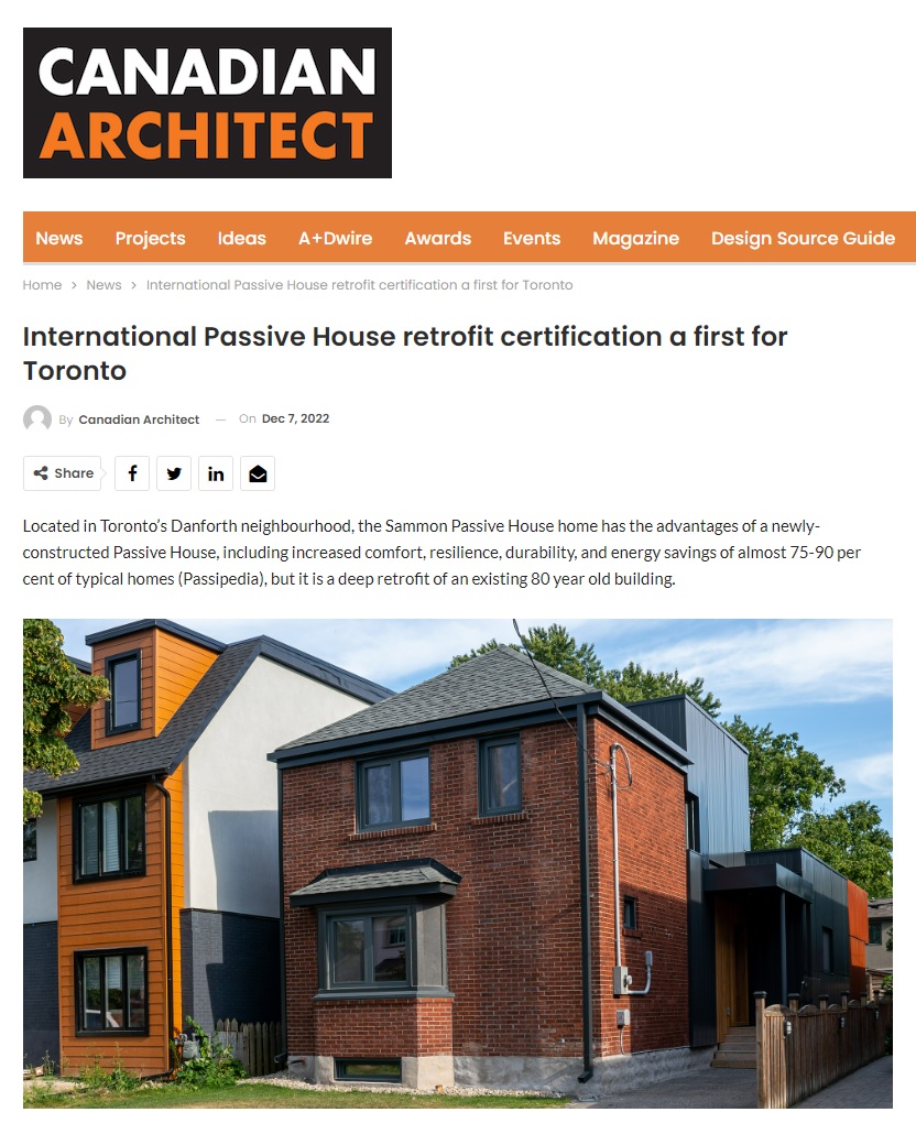 Sammon Passive House Featured in Canadian Architect