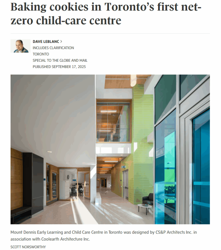 Coolearth Featured in The Globe and Mail: Mount Dennis Child-Care Centre